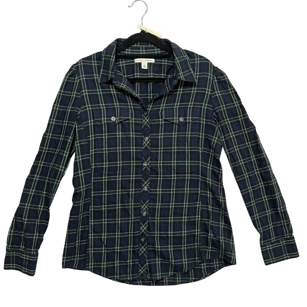 Banana Republic Plaid Western Cowgirl Retro 70s Style Button Up Flannel Medium